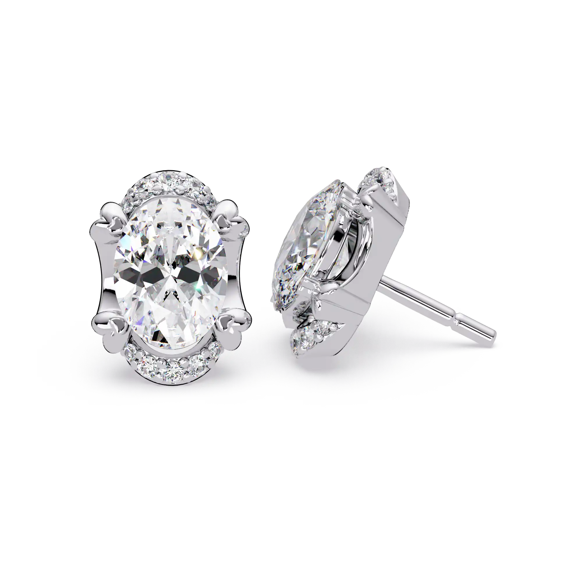 3 CT Oval Halo Lab Grown Diamond Earrings with Accent Rounds
