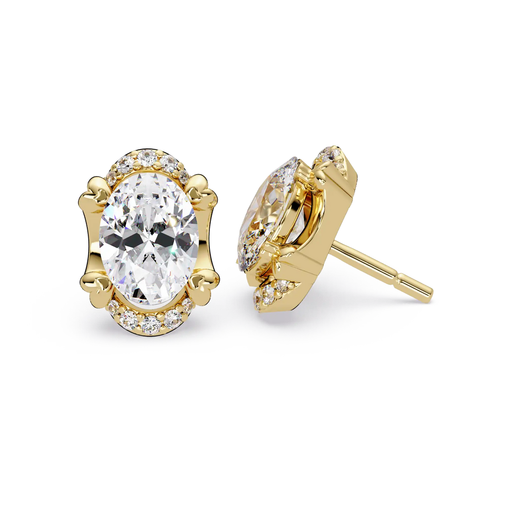 3 CT Oval Halo Lab Grown Diamond Earrings with Accent Rounds