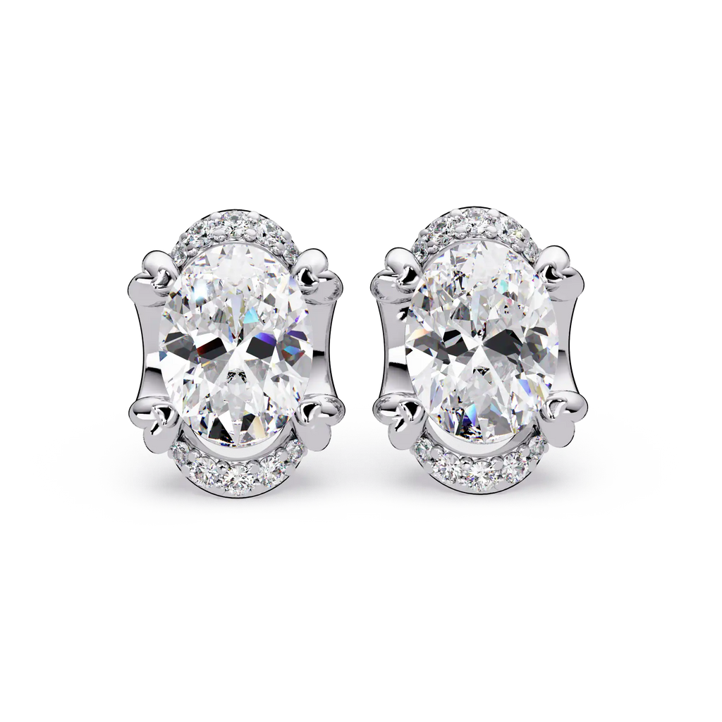 3 CT Oval Halo Lab Grown Diamond Earrings with Accent Rounds