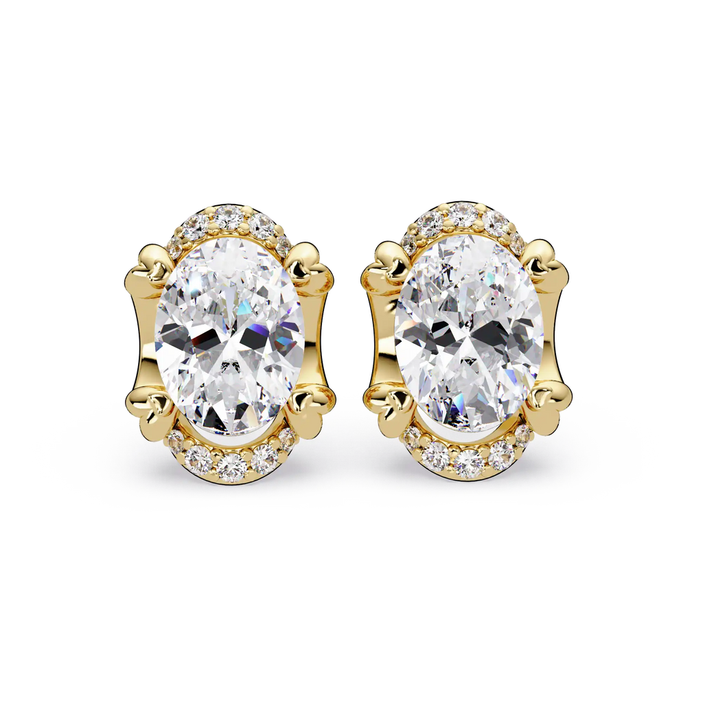 3 CT Oval Halo Lab Grown Diamond Earrings with Accent Rounds