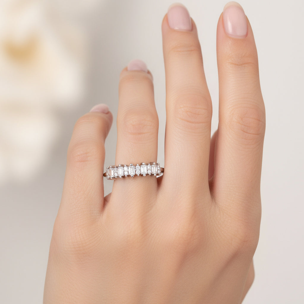 Emerald & Round Lab Grown Diamond Band