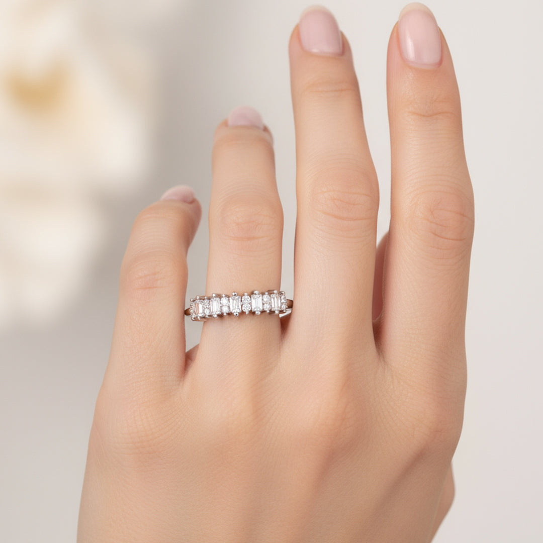 Emerald & Round Lab Grown Diamond Band