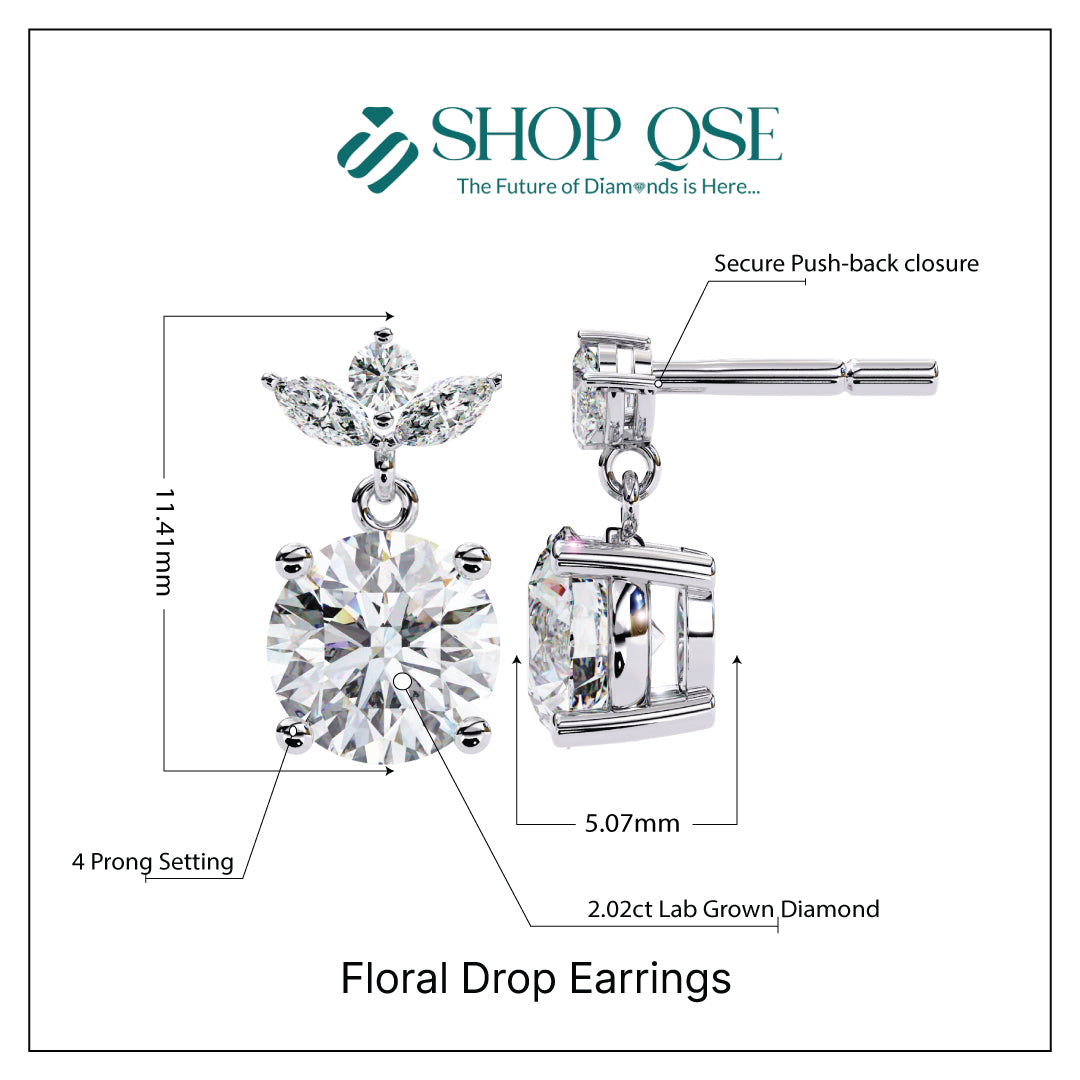 2.02ct Lab Grown Diamond Floral Drop Earrings
