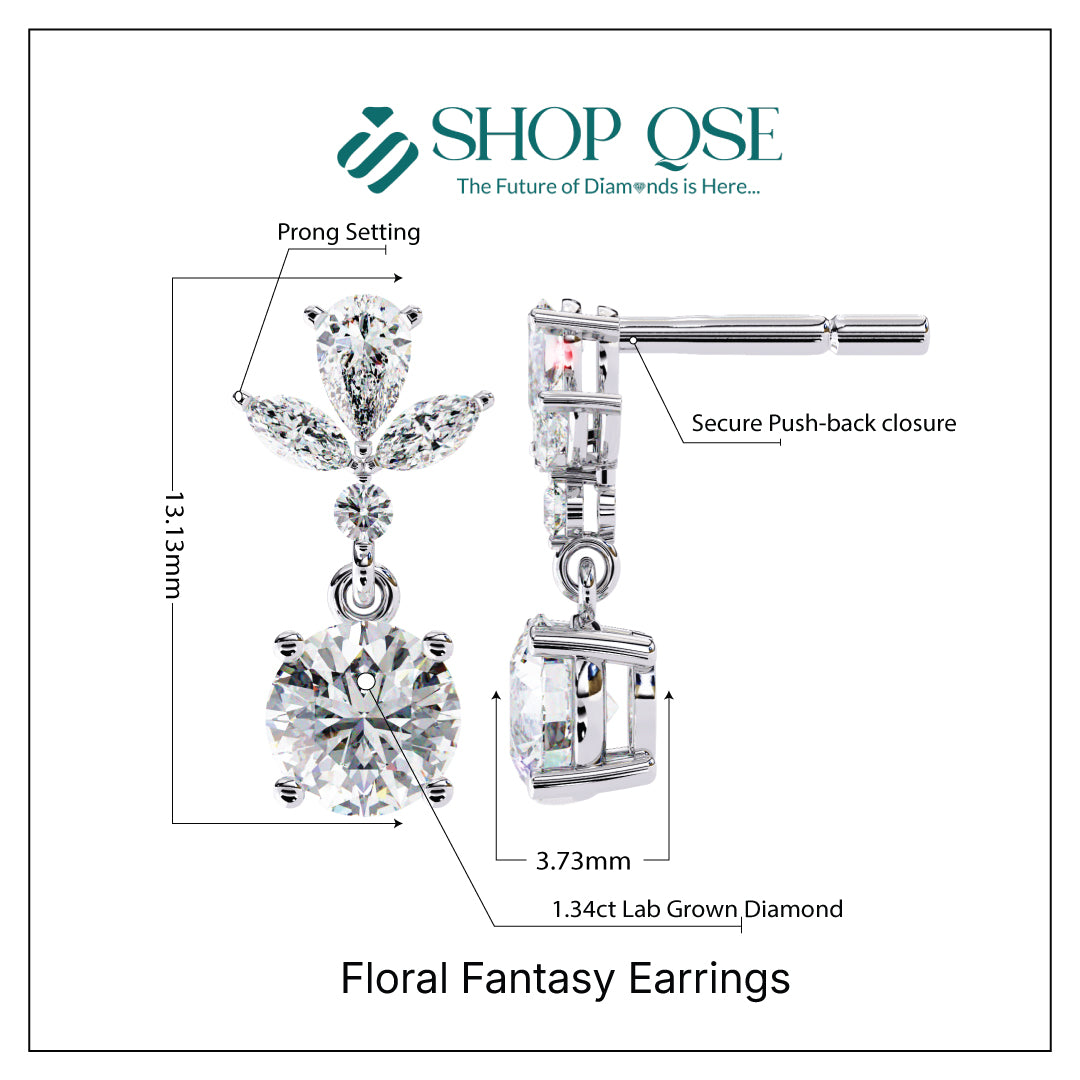 1.34ct Lab Grown Diamond Floral Fantasy Earrings