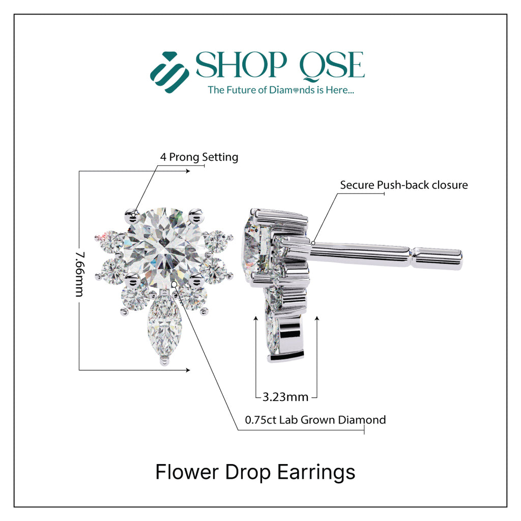 0.75ct Lab Grown Diamond Flower Drop Earrings