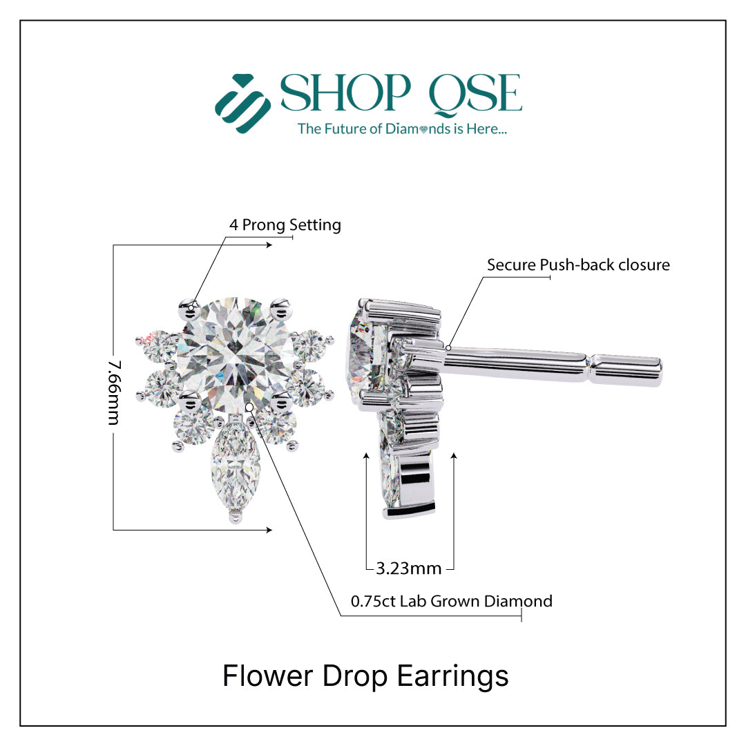 0.75ct Lab Grown Diamond Flower Drop Earrings