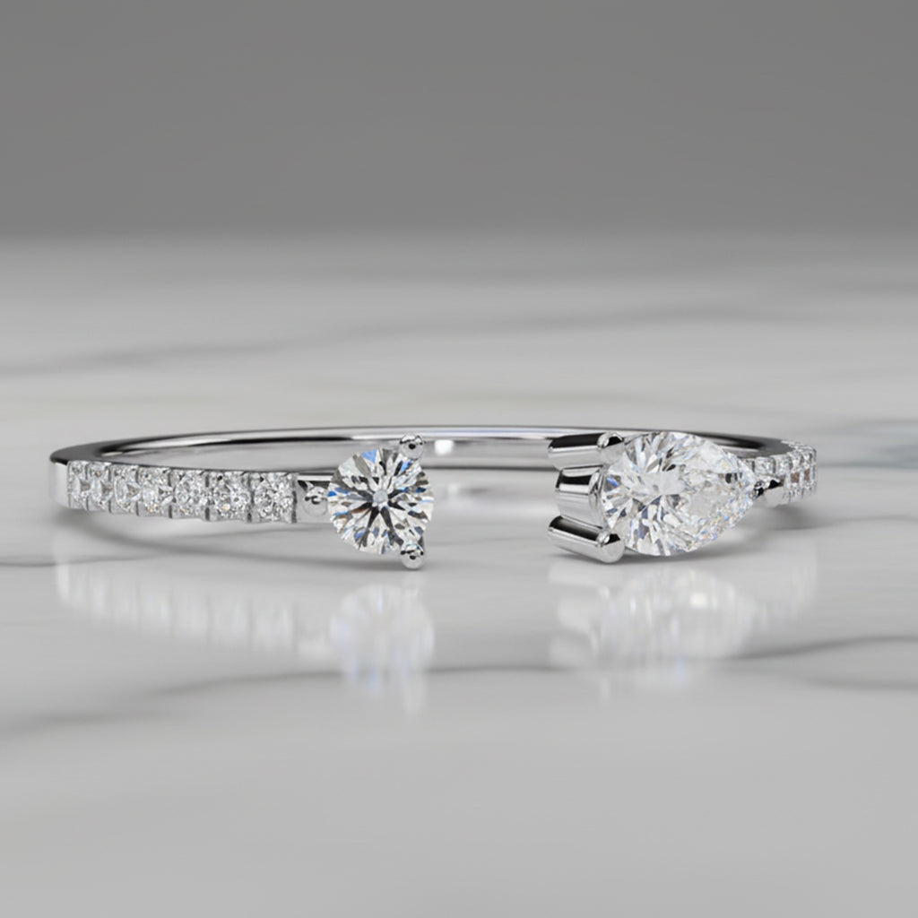 Gold Pear & Round Lab Grown Diamond Toi et Moi Ring