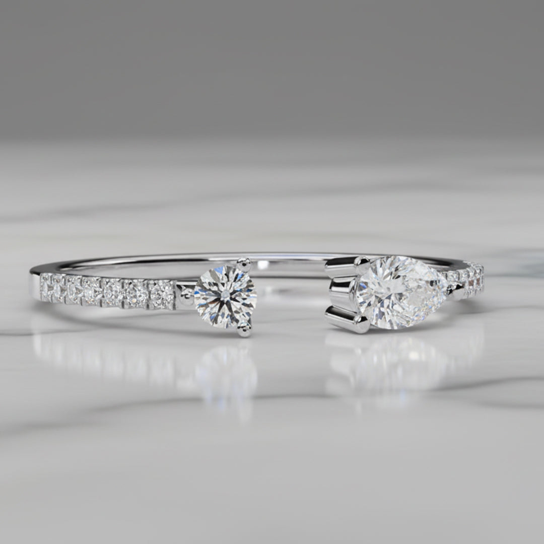 Gold Pear & Round Lab Grown Diamond Toi et Moi Ring
