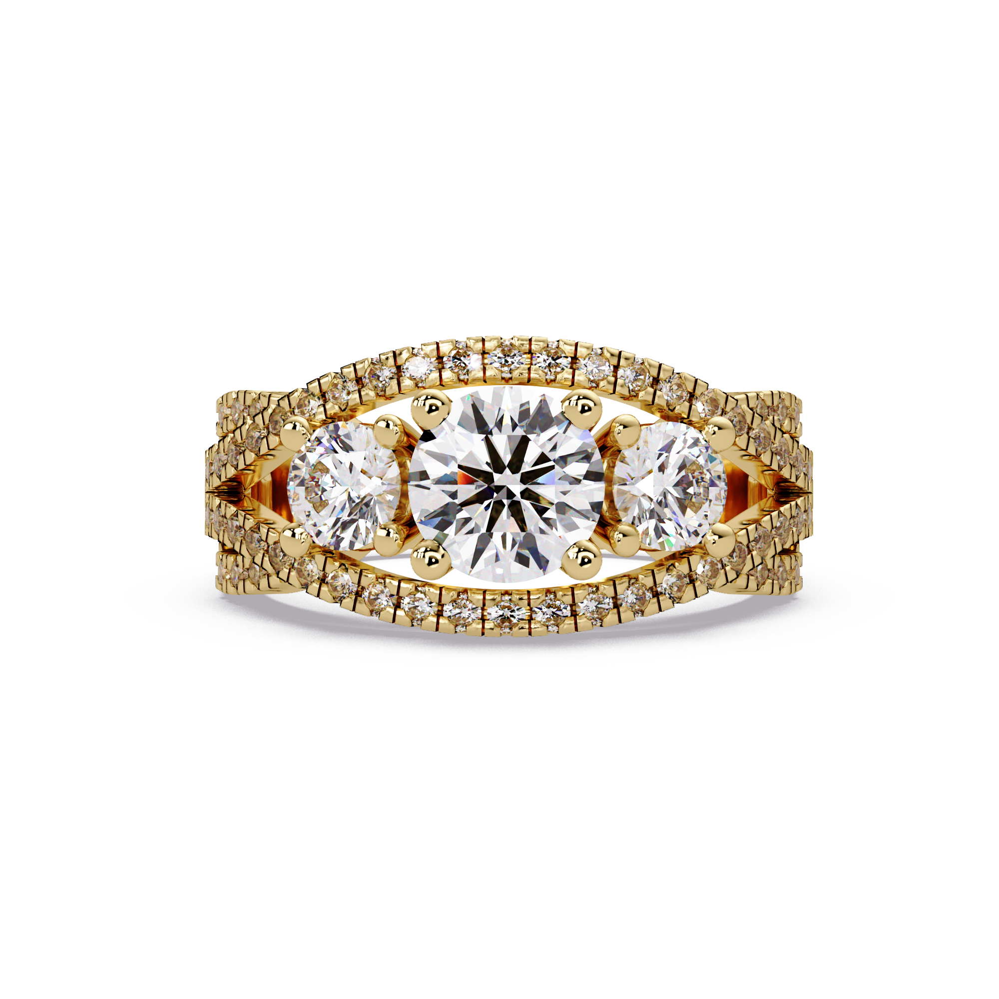 2 CT Three-Stone Split Shank Lab Grown Diamond Ring
