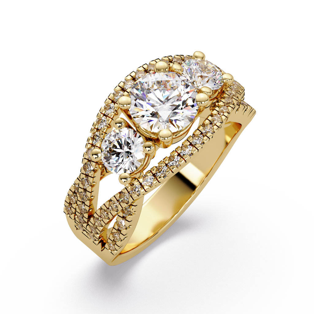 2 CT Three-Stone Split Shank Lab Grown Diamond Ring