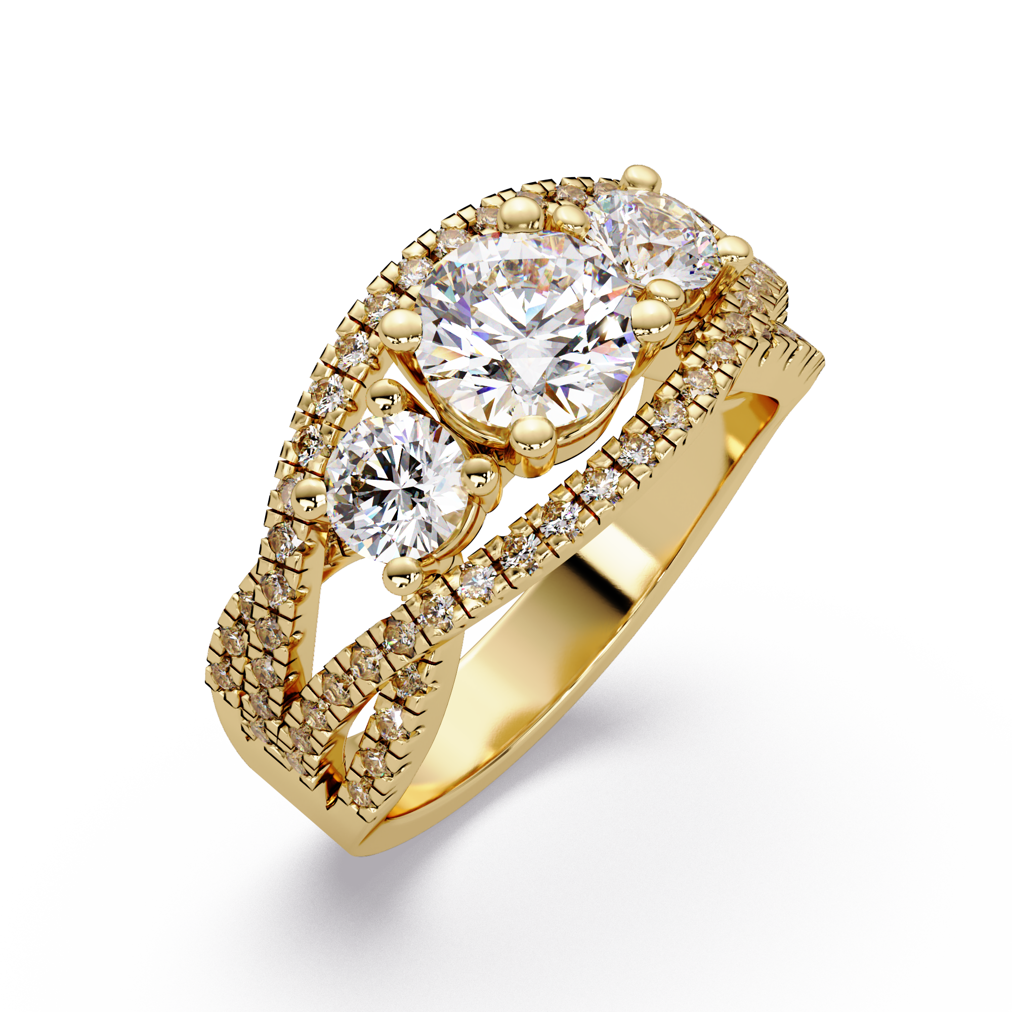 2 CT Three-Stone Split Shank Lab Grown Diamond Ring