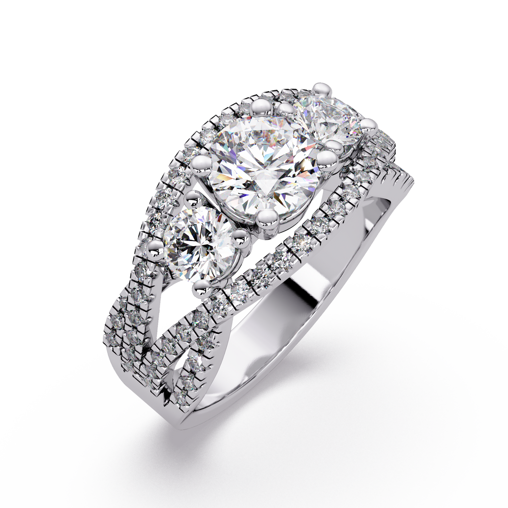 2 CT Three-Stone Split Shank Lab Grown Diamond Ring