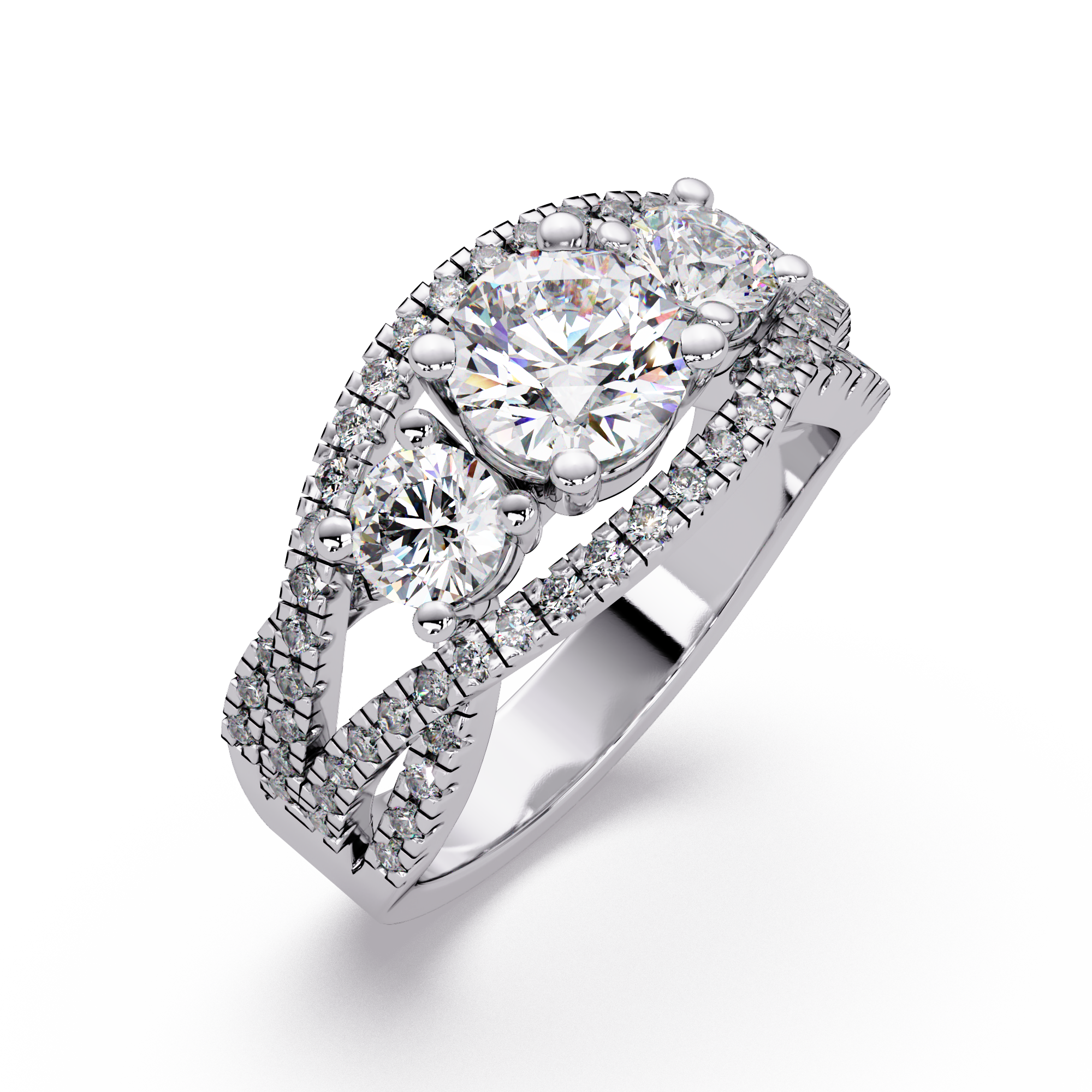2 CT Three-Stone Split Shank Lab Grown Diamond Ring