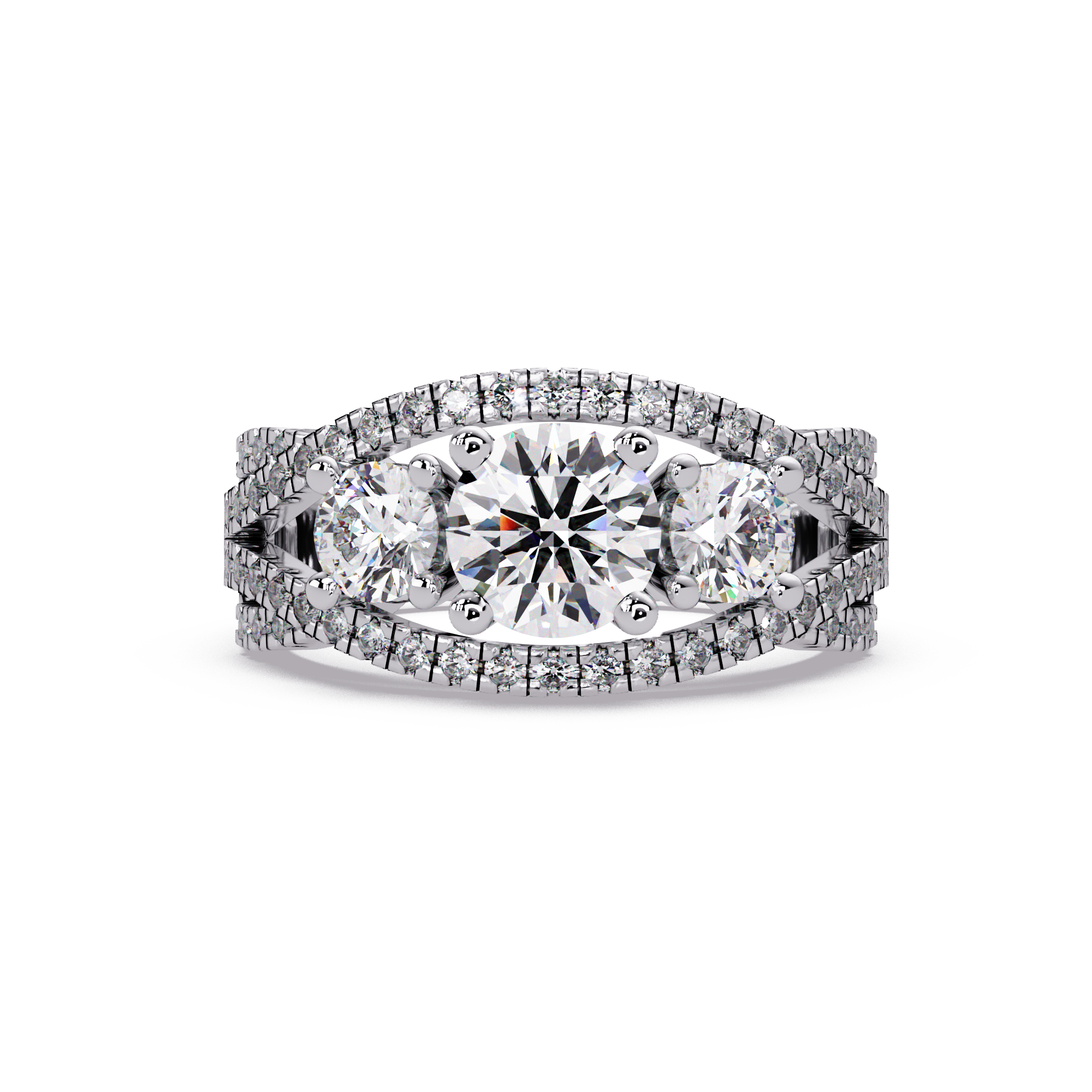 2 CT Three-Stone Split Shank Lab Grown Diamond Ring