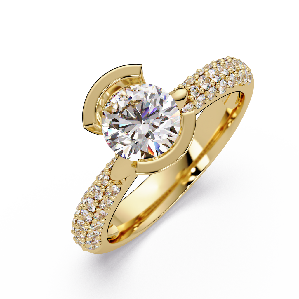 1.25 Carat Lab Grown Diamond Ring Bezel Set Solitaire with Pave Band