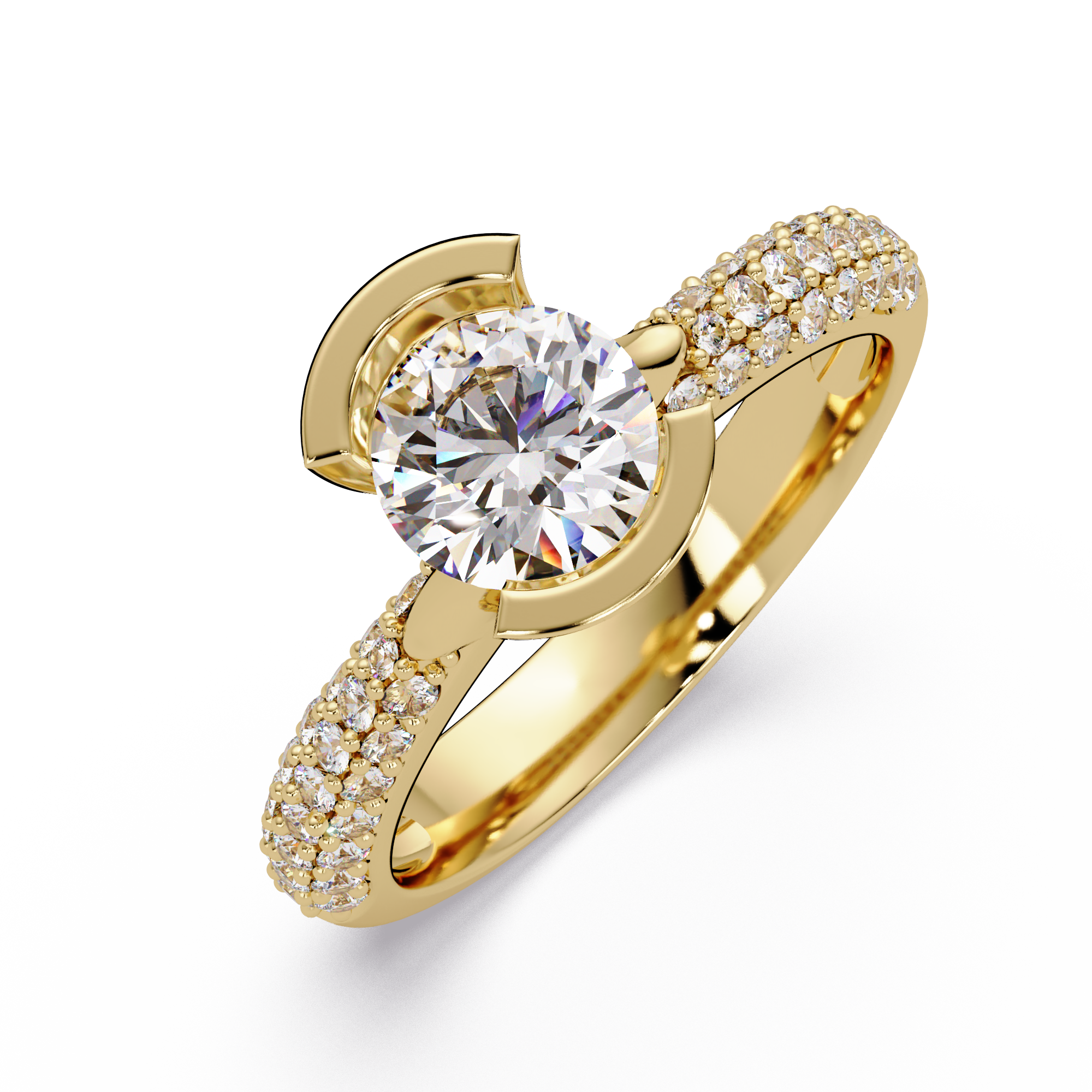 1.25 Carat Lab Grown Diamond Ring Bezel Set Solitaire with Pave Band