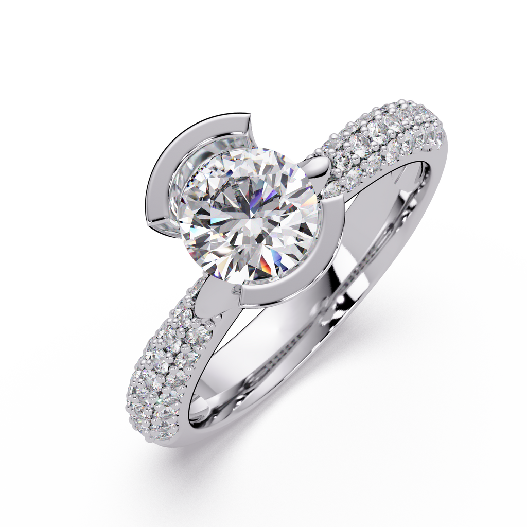 1.25 Carat Lab Grown Diamond Ring Bezel Set Solitaire with Pave Band
