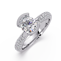 1.25 Carat Lab Grown Diamond Ring Bezel Set Solitaire with Pave Band