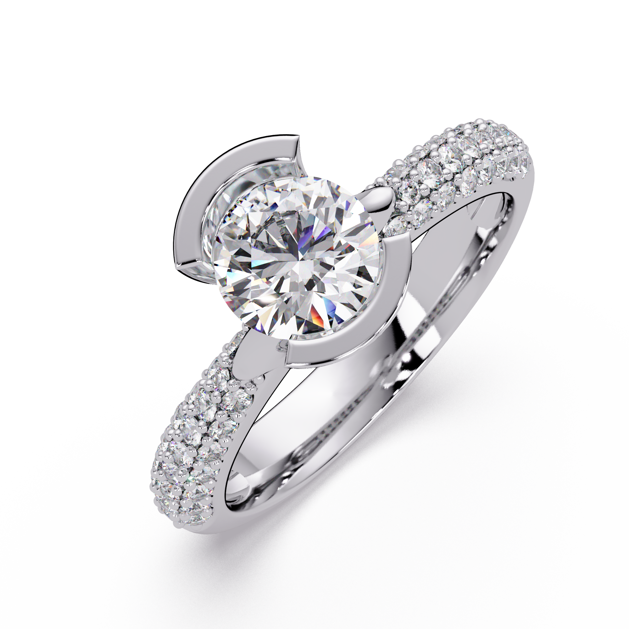 1.25 Carat Lab Grown Diamond Ring Bezel Set Solitaire with Pave Band