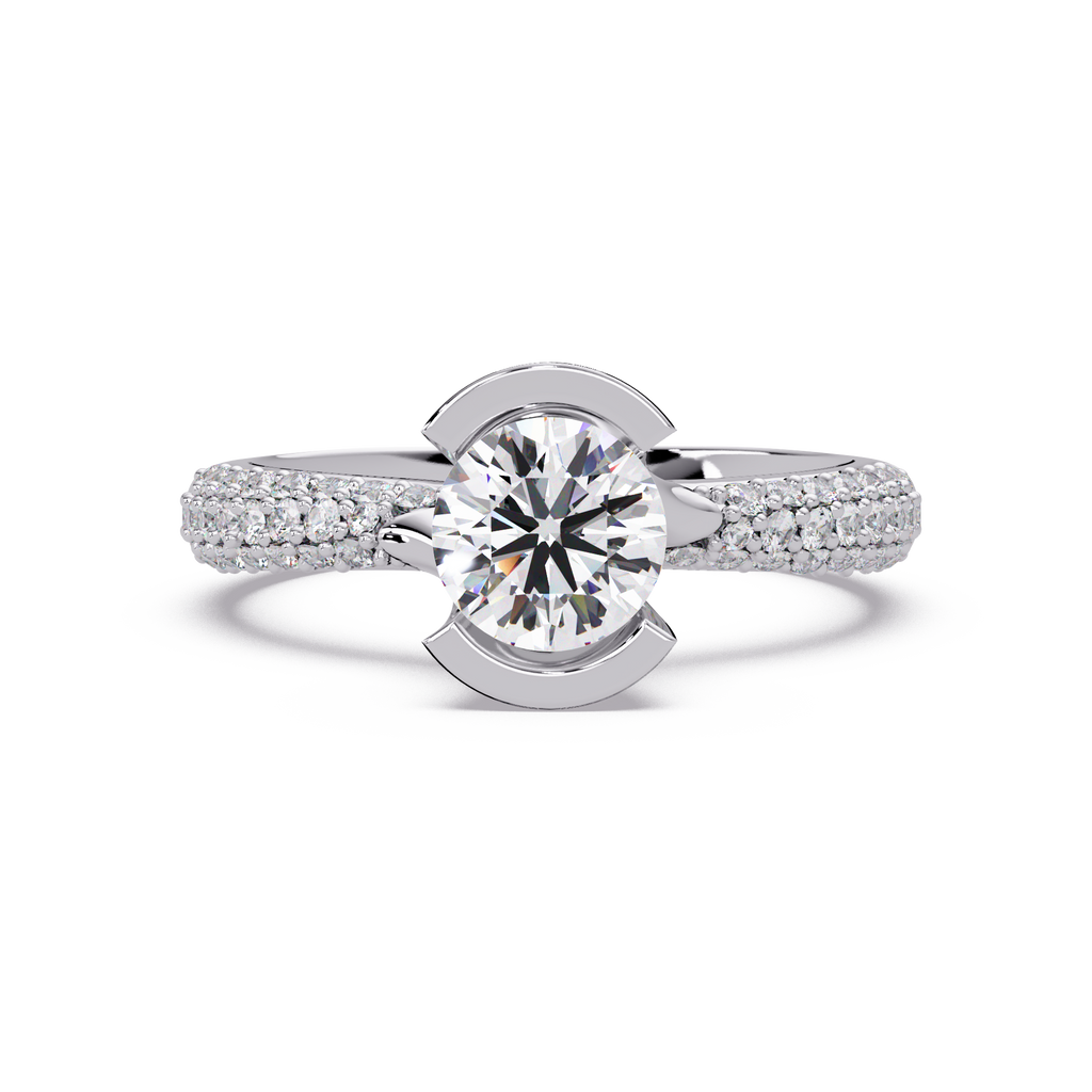 1.25 Carat Lab Grown Diamond Ring Bezel Set Solitaire with Pave Band