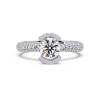 1.25 Carat Lab Grown Diamond Ring Bezel Set Solitaire with Pave Band