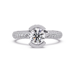 Anillo solitario de diamante de laboratorio de 1,25 quilates engastado en bisel con banda pavé