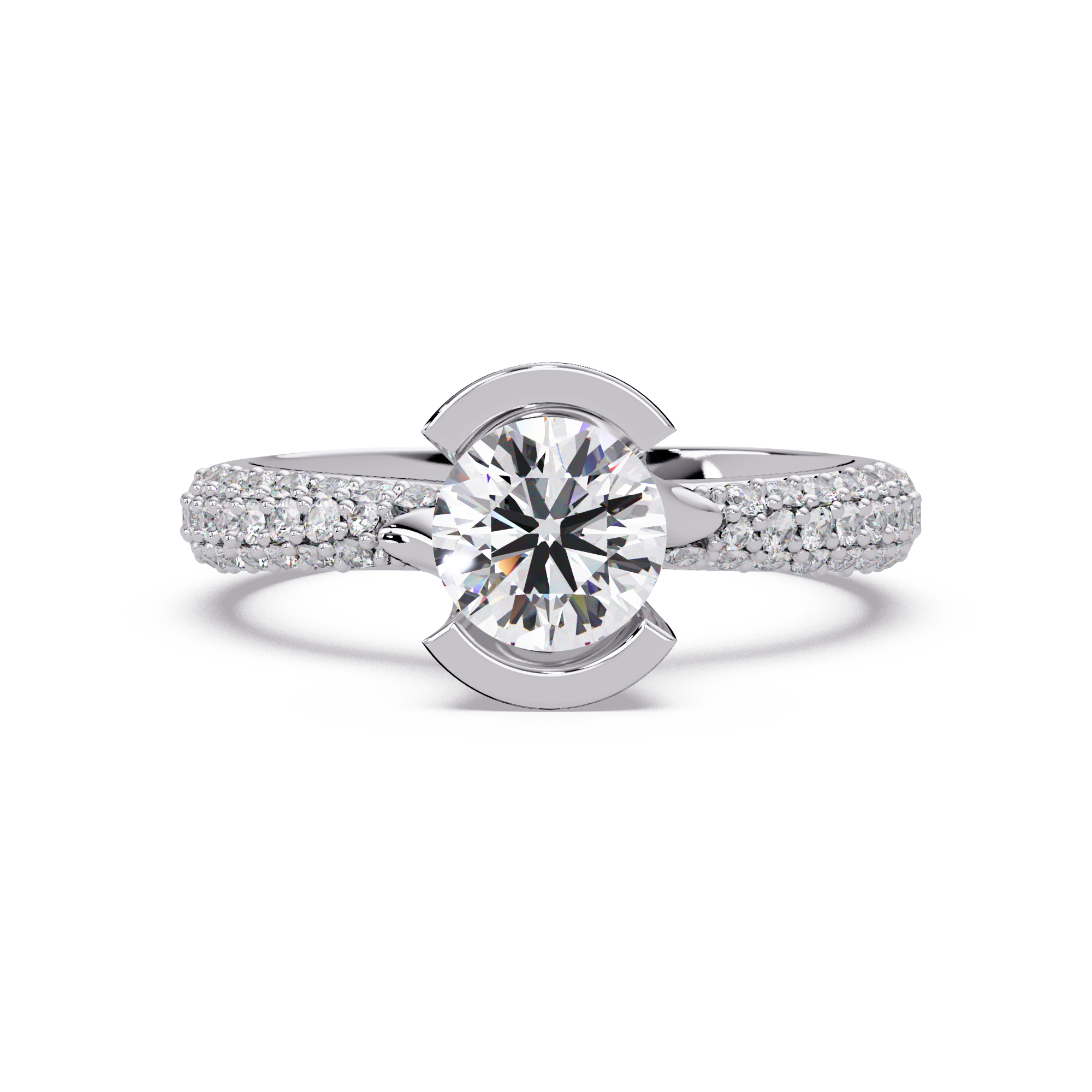 1.25 Carat Lab Grown Diamond Ring Bezel Set Solitaire with Pave Band