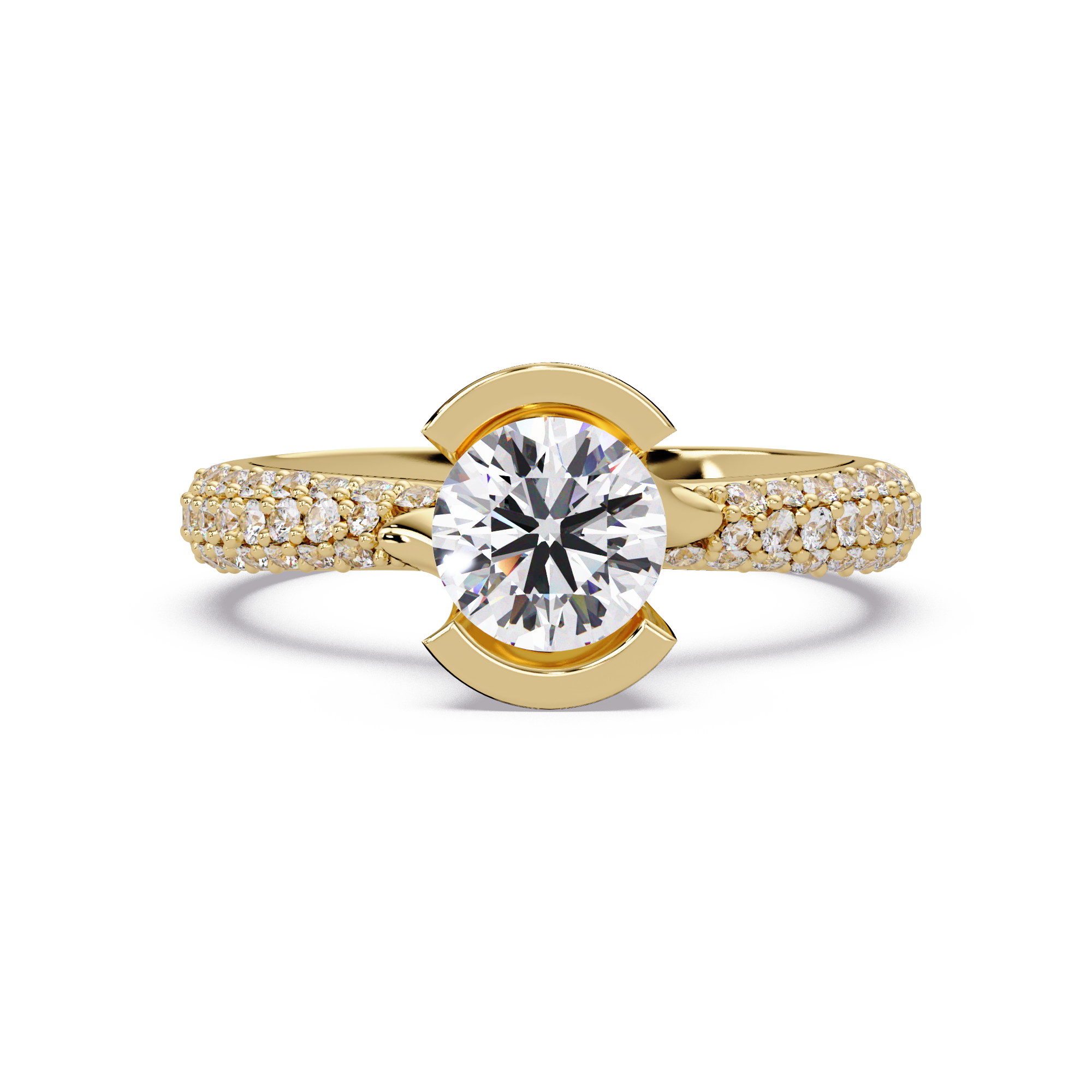 1.25 Carat Lab Grown Diamond Ring Bezel Set Solitaire with Pave Band