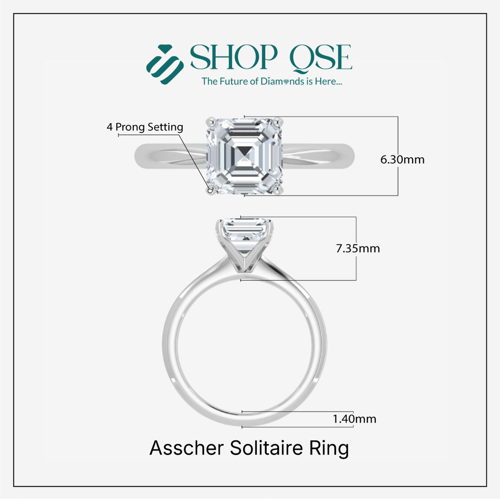 Anillo solitario Asscher con diamantes cultivados en laboratorio (1 ct-1,50 ct)