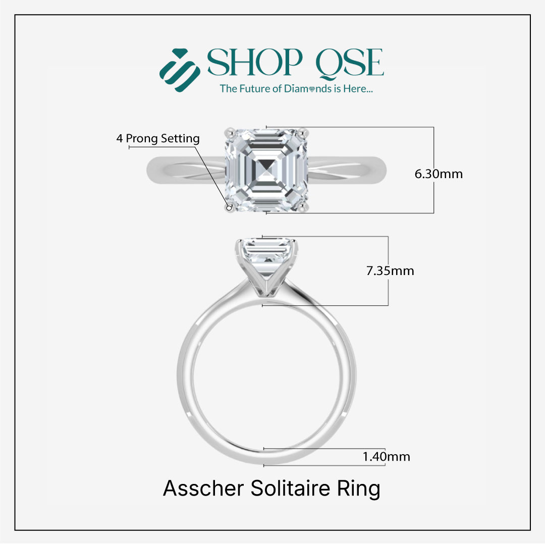 Anillo solitario Asscher con diamantes cultivados en laboratorio (1 ct-1,50 ct)