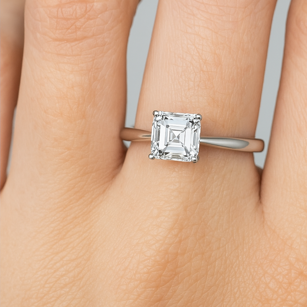 Anillo solitario Asscher con diamantes cultivados en laboratorio (1 ct-1,50 ct)