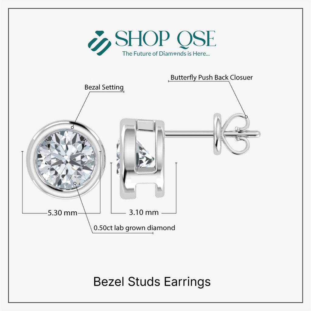 Pendientes con bisel de diamantes cultivados en laboratorio de 0,50 ct