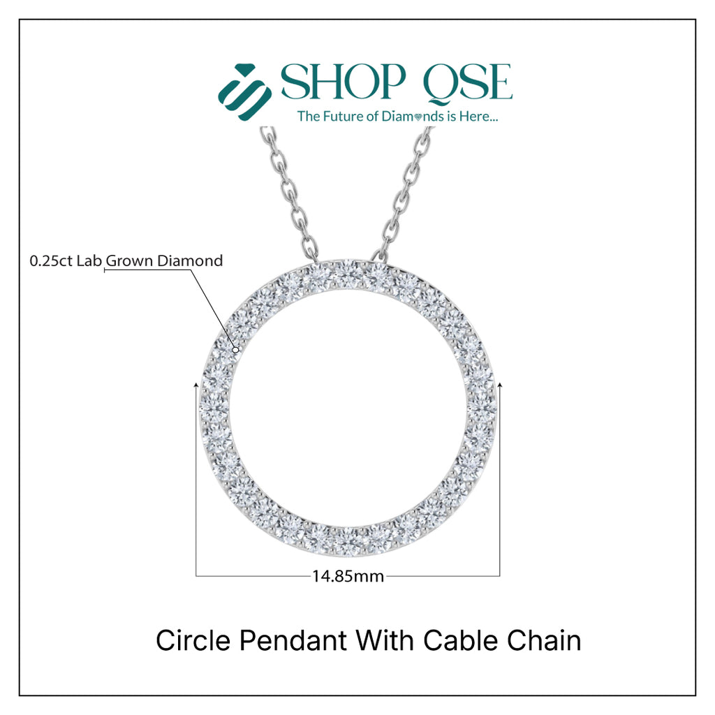 0.25CT Lab Grown Diamond Circle Pendant with Cable Chain