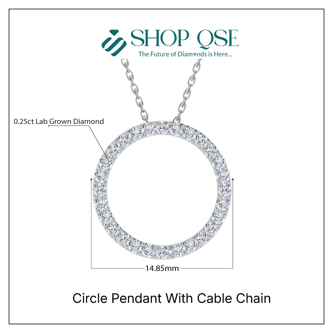 0.25CT Lab Grown Diamond Circle Pendant with Cable Chain