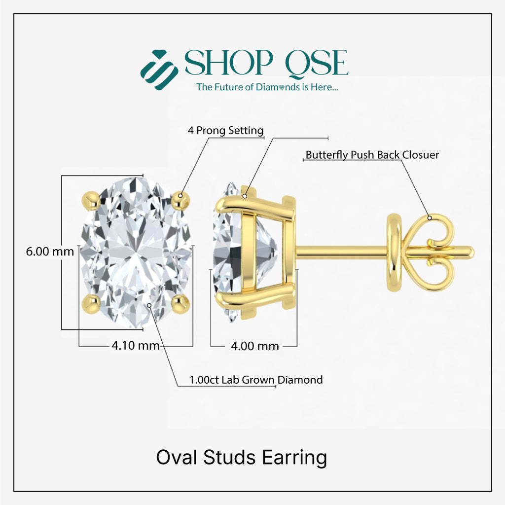 Lab Grown Diamond Elegant Oval Studs (1ct-2.00ct)