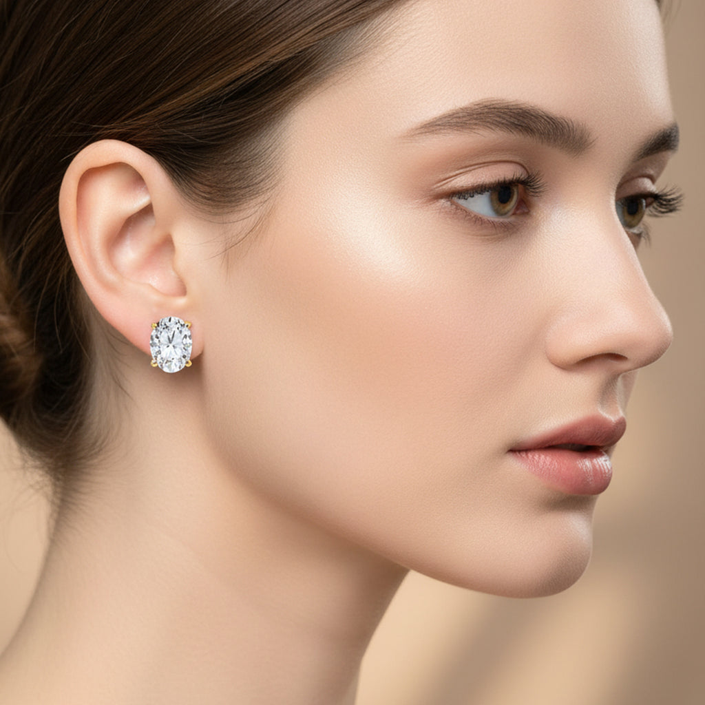 Elegantes pendientes ovalados con diamantes cultivados en laboratorio (1 ct-2,00 ct)