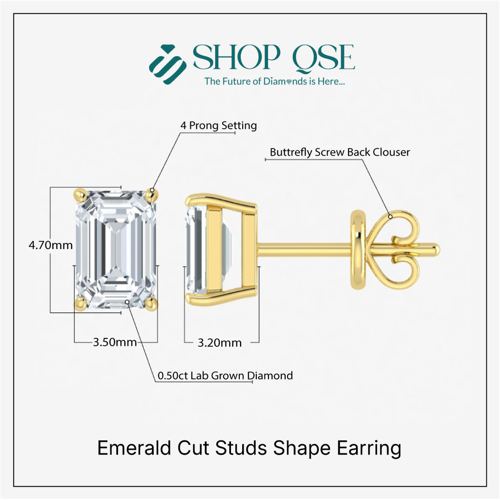 Lab Grown Diamond Emerald Cut Studs (0.50ct-2.00ct)