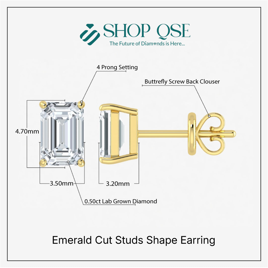 Lab Grown Diamond Emerald Cut Studs (0.50ct-2.00ct)