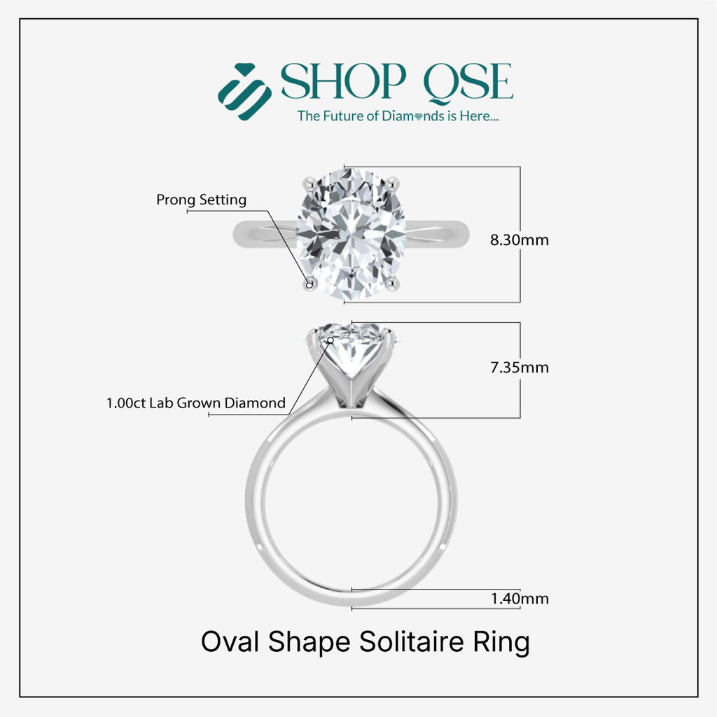 Anillo solitario de diamante ovalado cultivado en laboratorio de 1,00 ct 