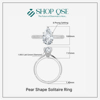 Anillo solitario en forma de pera con diamante cultivado en laboratorio de 1 ct