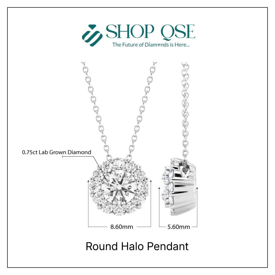 0.75ct Lab Grown Diamond Round Halo Pendant