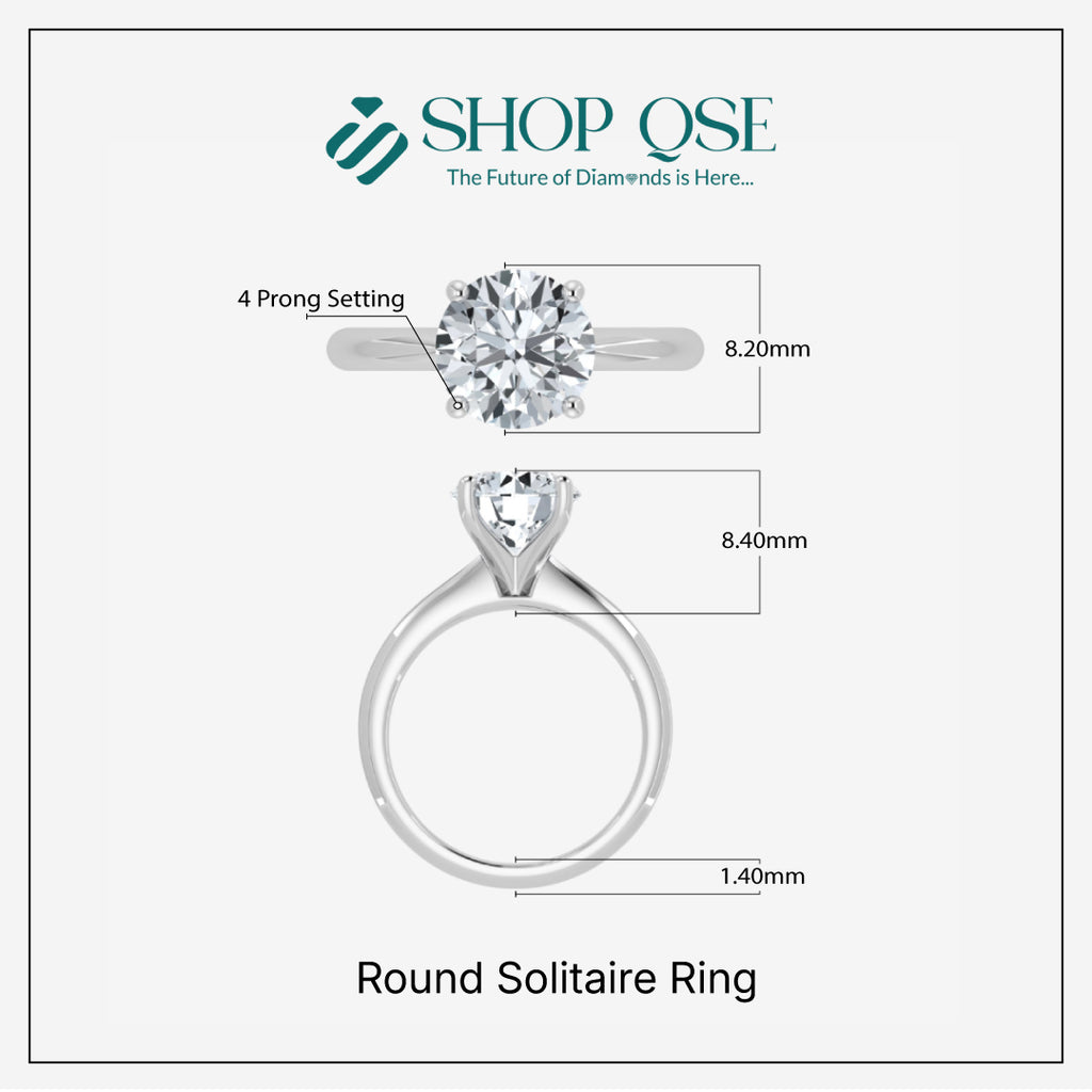 Anillo solitario redondo con diamantes cultivados en laboratorio (1-2 ct)