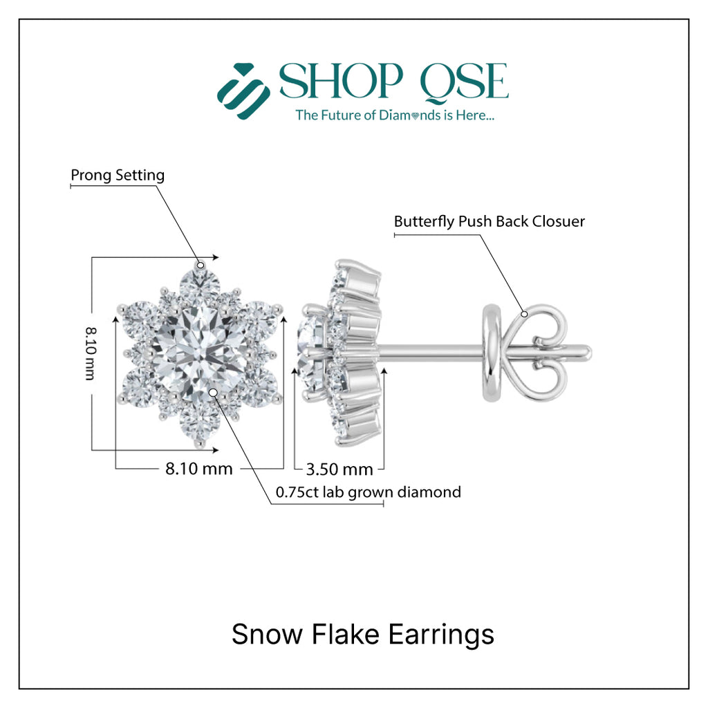 Lab Grown Diamond Snow Flake Earrings (0.75ct-1ct)