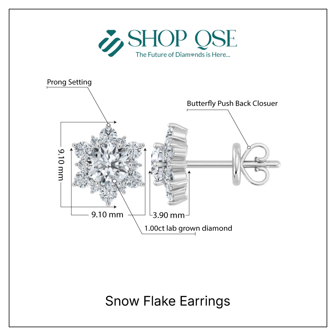 Lab Grown Diamond Snow Flake Earrings (0.75ct-1ct)