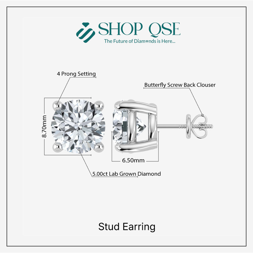 IGI Lab-Grown Diamond Stud Earrings (4ct & 5ct) Screw Back
