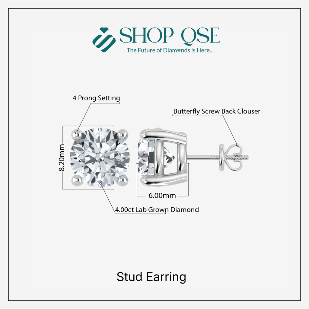 IGI Lab-Grown Diamond Stud Earrings (4ct & 5ct) Screw Back