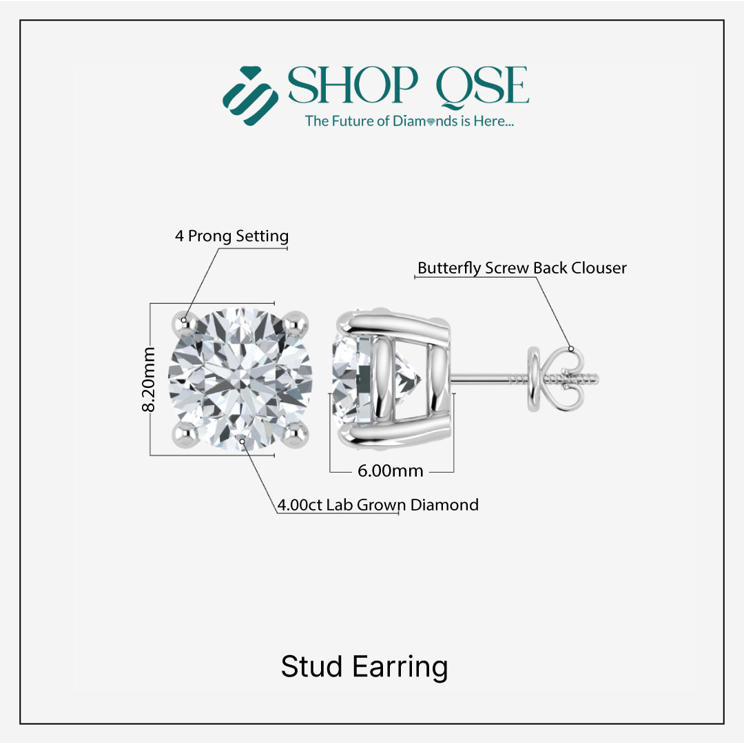 IGI Lab-Grown Diamond Stud Earrings (4ct & 5ct) Screw Back