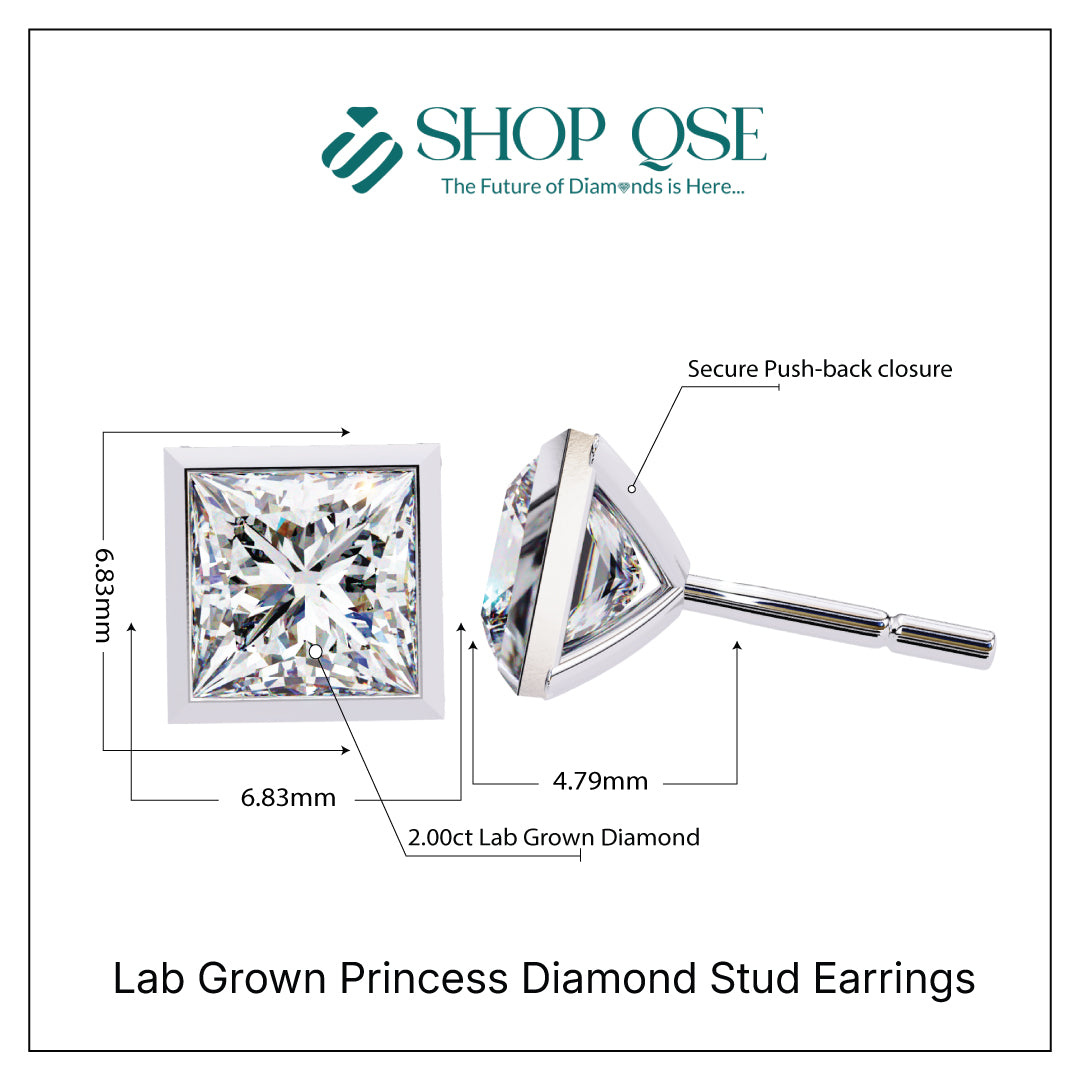 IGI 2ct Lab Grown Princess Diamond Stud Earrings