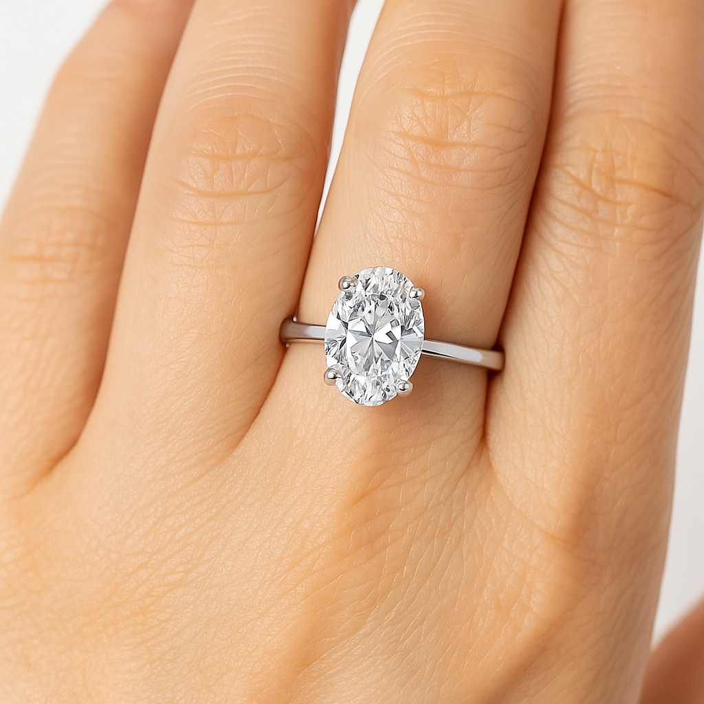 Anillo solitario de diamante ovalado cultivado en laboratorio de 1,00 ct 