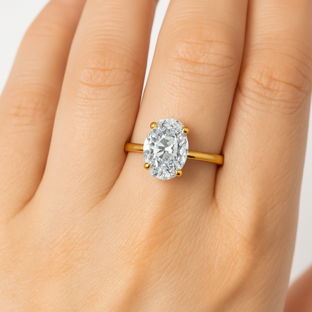 Anillo solitario de diamante ovalado cultivado en laboratorio de 1,00 ct 